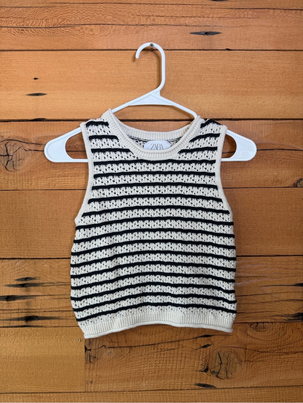 Zara Black and Cream Striped Knit Tank